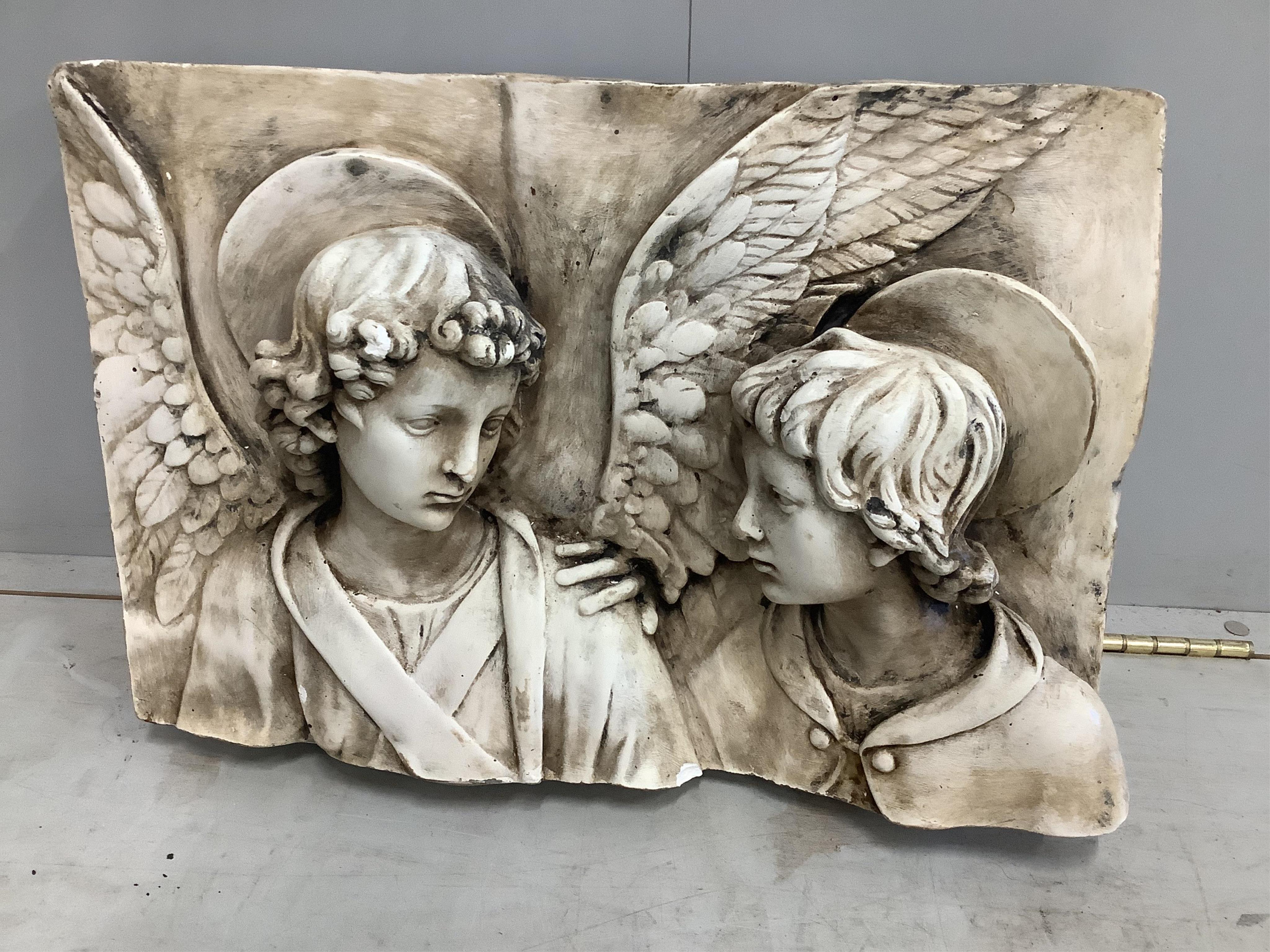 A rectangular classical wall plaque, Tobias and the angel, width 58cm, height 40cm. Condition - fair